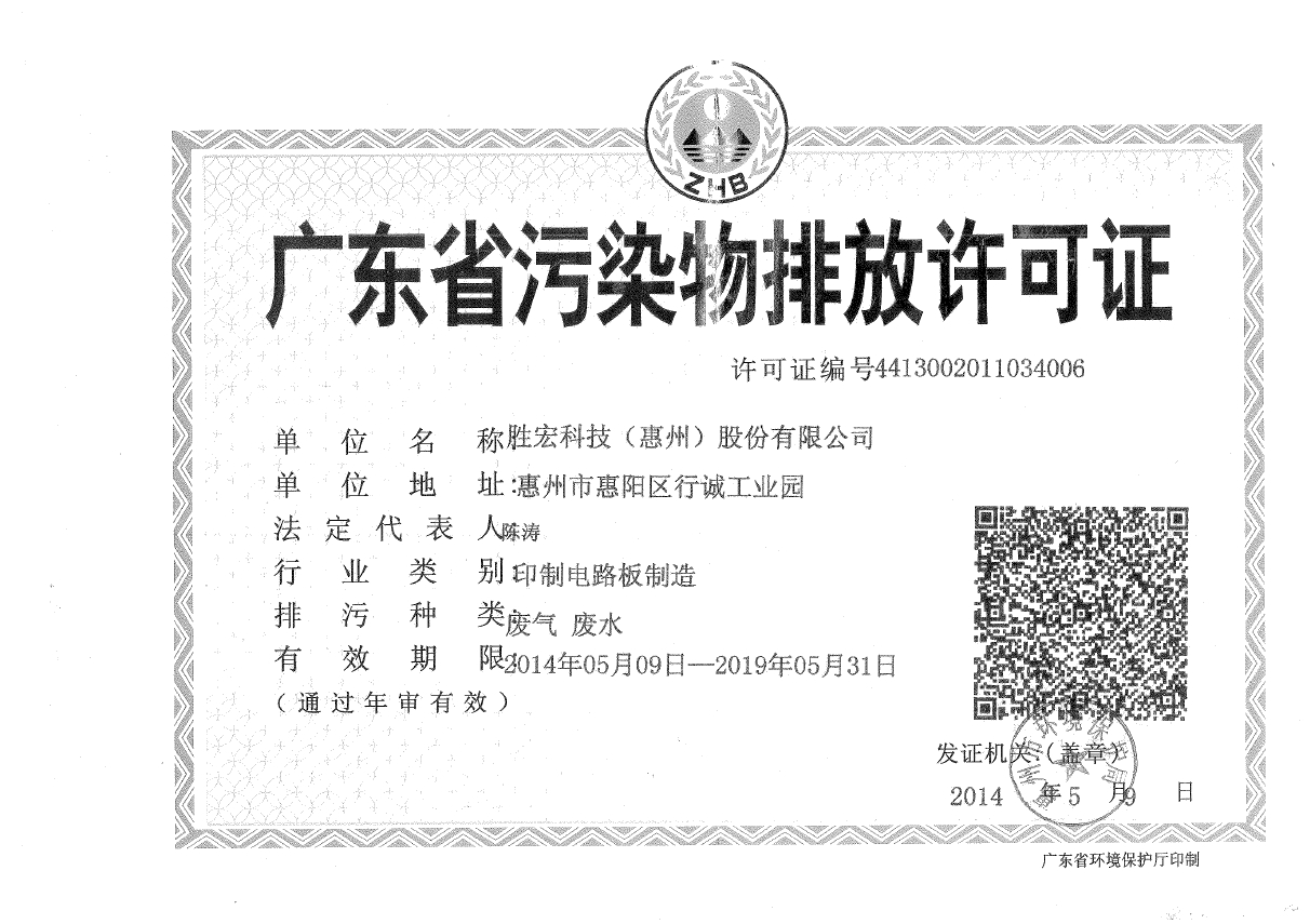 铂莱国际(集团)智能科技股份有限公司排污许可证